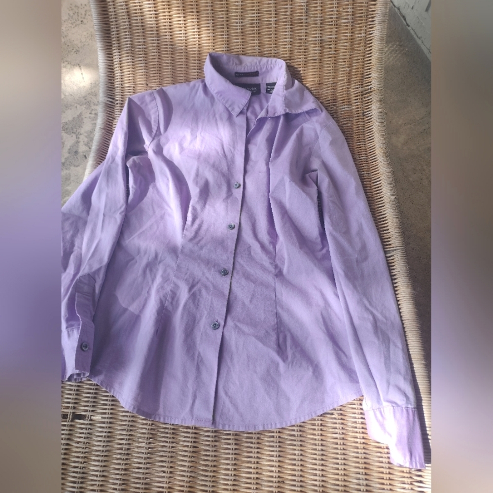 Lavender New York & Company Long Sleeve Button Up X-Small Work Shirt